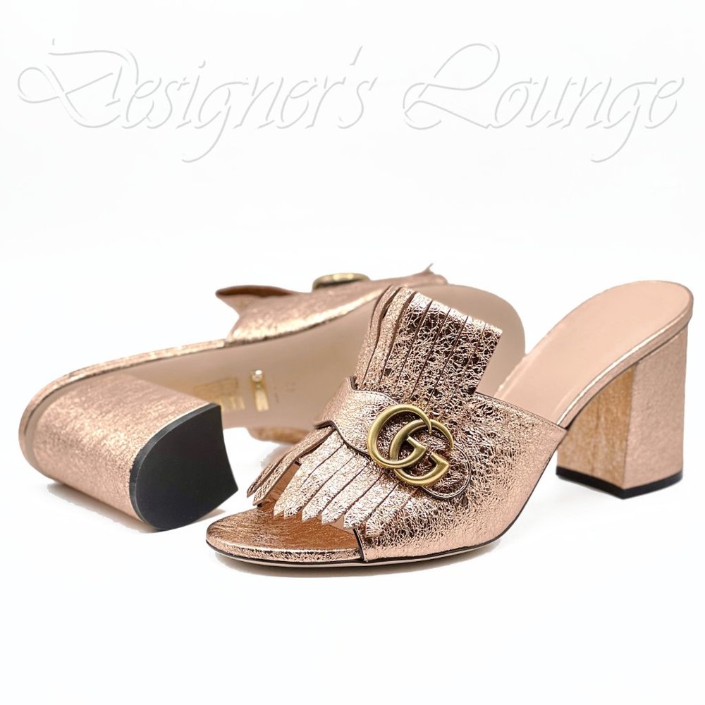 ⚡️SOLD! NEW GUCCI GG Marmont Fringed Galassia Metallic Mules Slides Sandals - Picture 6 of 9